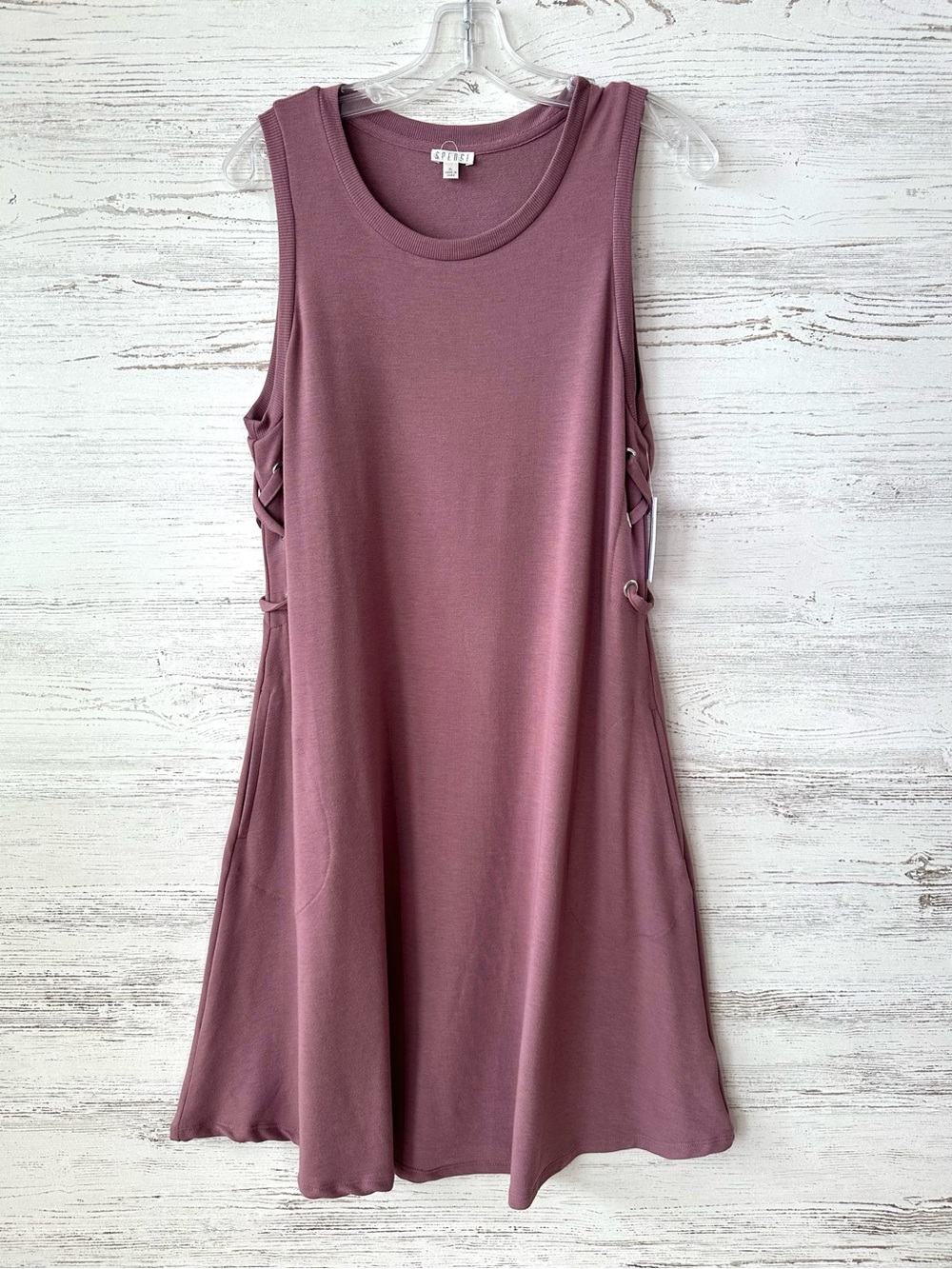 NWT SPENSE Sleeveless Stretch Jersey Knit Athleisure Dress with Lace Up Details